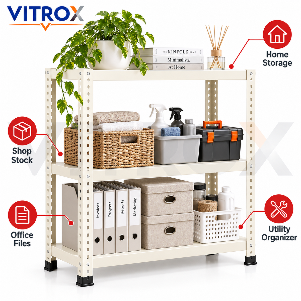 VITROX Slotted Angle Storage Rack 36 x 30 x 12 Inch 3 Tier