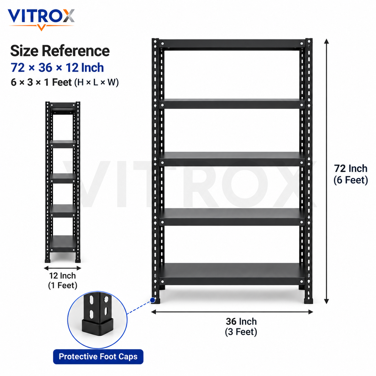 VITROX Slotted Angle Storage Rack 5 Tier – 72 x 36 x 12 Inch