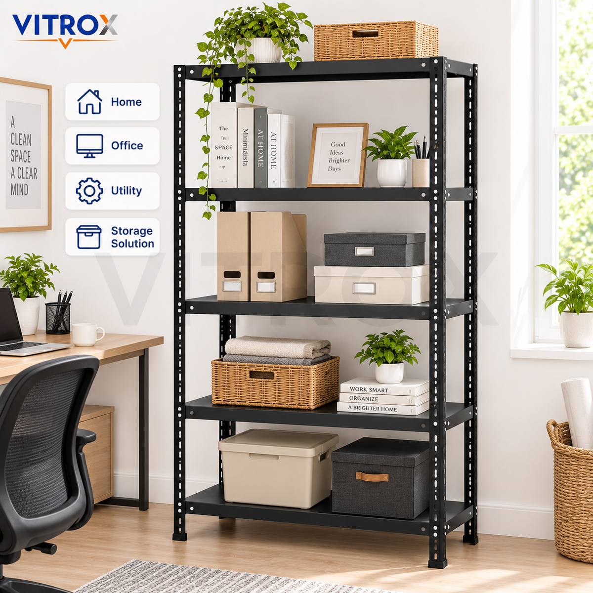 VITROX Slotted Angle Storage Rack 5 Tier – 72 x 36 x 12 Inch