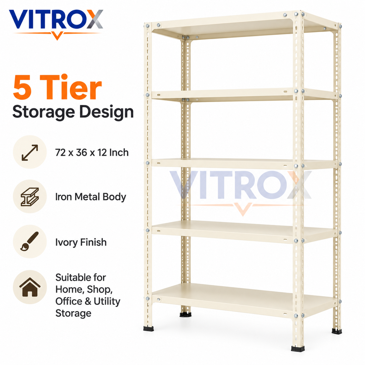 VITROX Slotted Angle Storage Rack (72 x 36 x 12 Inch) 5 Tier