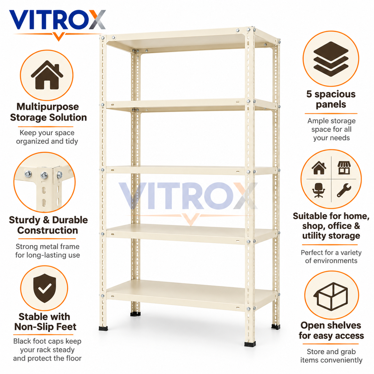 VITROX Slotted Angle Storage Rack (72 x 36 x 12 Inch) 5 Tier