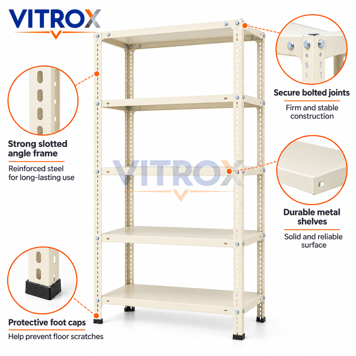 VITROX Slotted Angle Storage Rack (72 x 36 x 12 Inch) 5 Tier