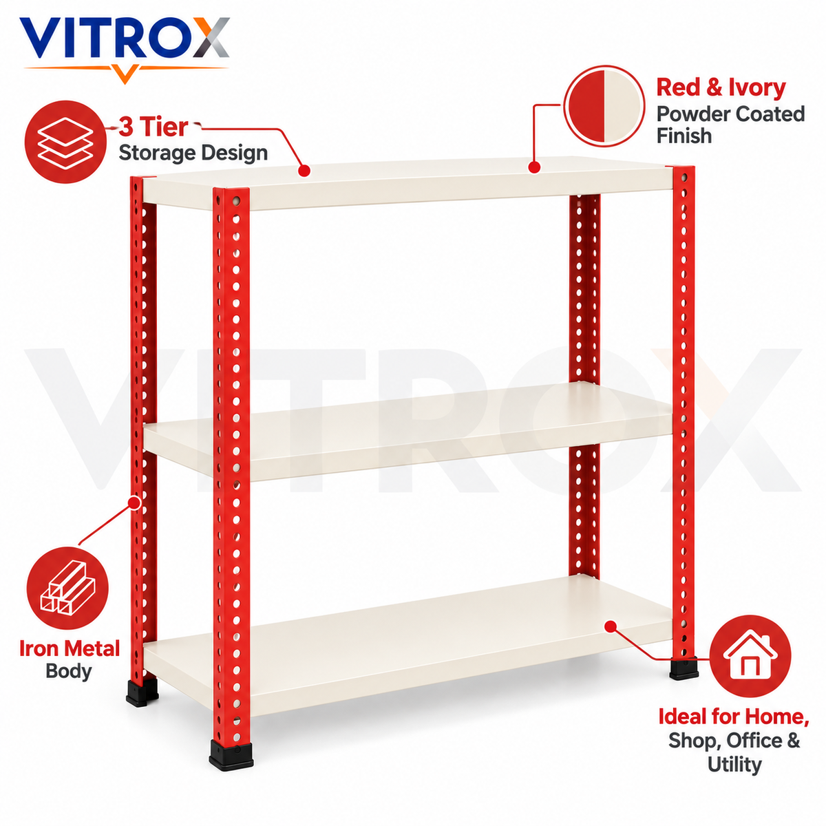 VITROX Slotted Angle Storage Rack (36 x 30 x 12 Inch) 3 Tier