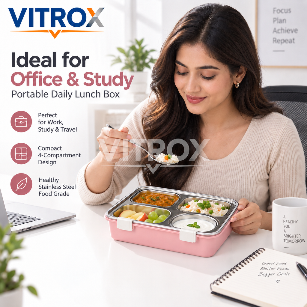 Stainless Steel Lunch Box with Sauce Cup, Spoon & Chopsticks