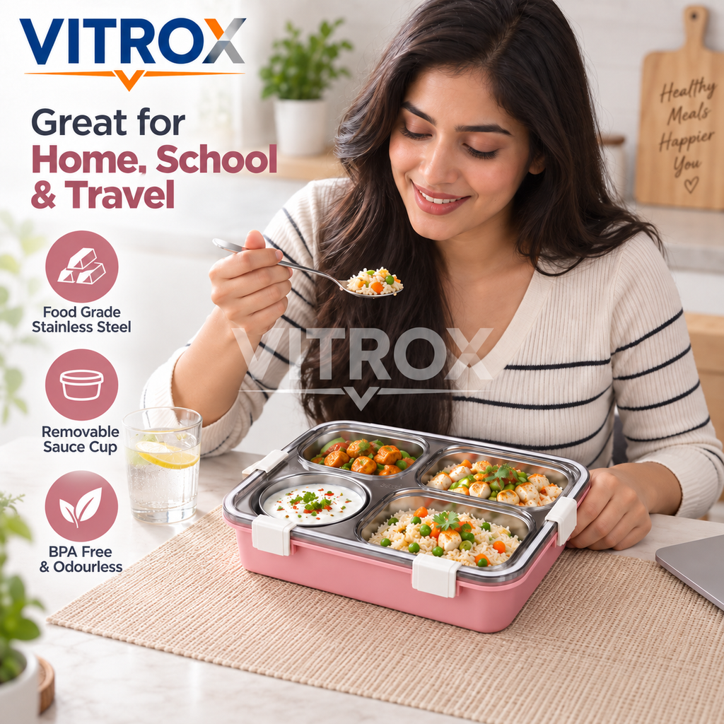 Stainless Steel Lunch Box with Sauce Cup, Spoon & Chopsticks