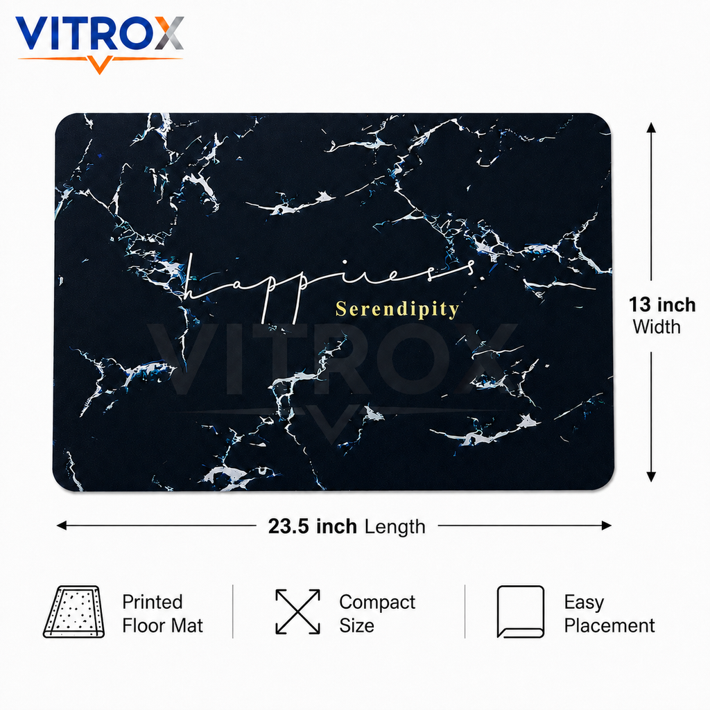 Black Marble Print Floor Mat with Anti-Slip Backing