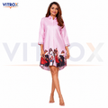 Women’s European Satin Printed Shirt-Style Nightdress
