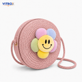 Women’s Cute Smiley Flower Round Woven Crossbody Bag