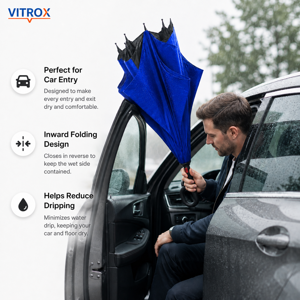 Reverse Car Umbrella with C-Shaped Handle