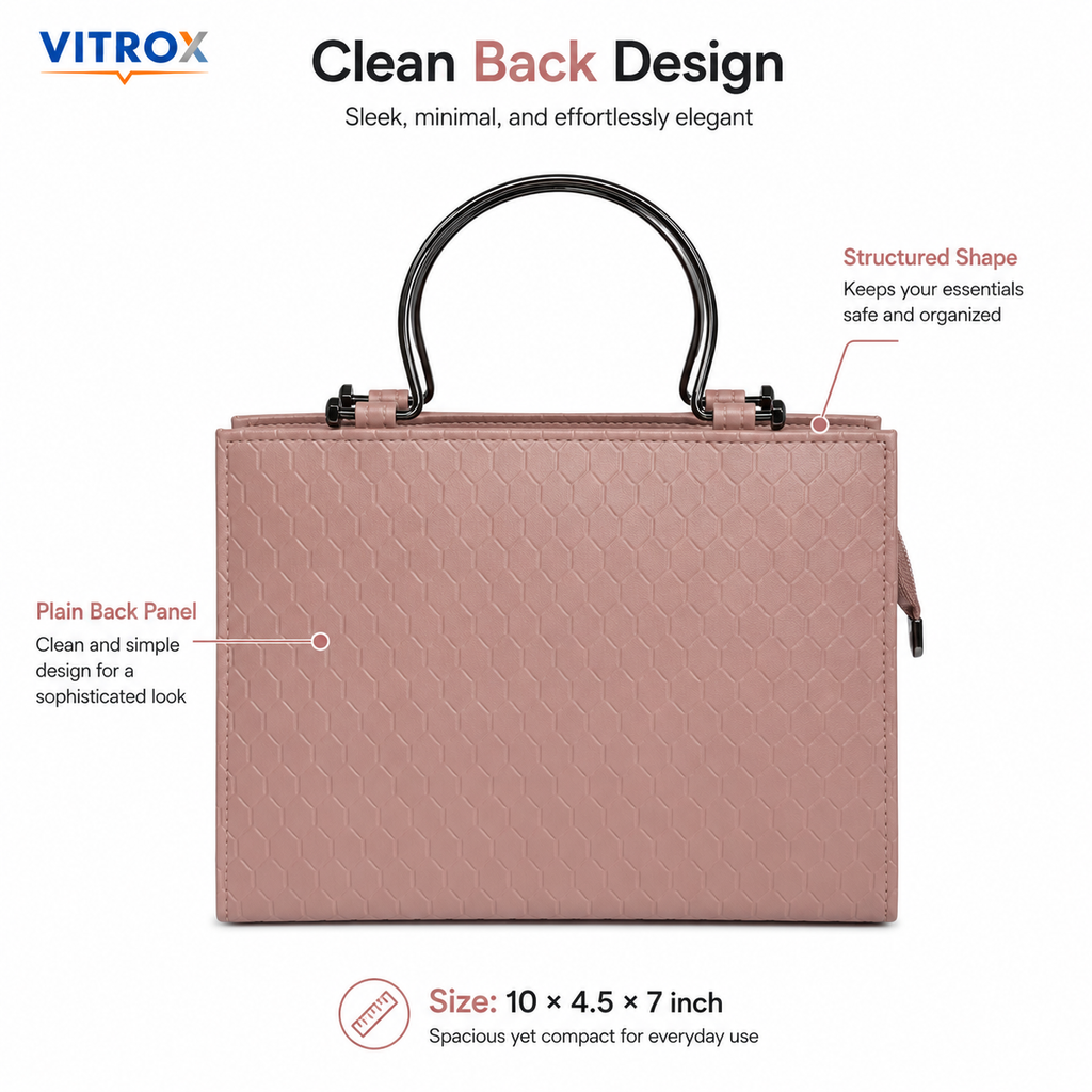 Vitrox Dusty Rose Ladies Handbag – Structured Top Handle Bag with Detachable Long Strap