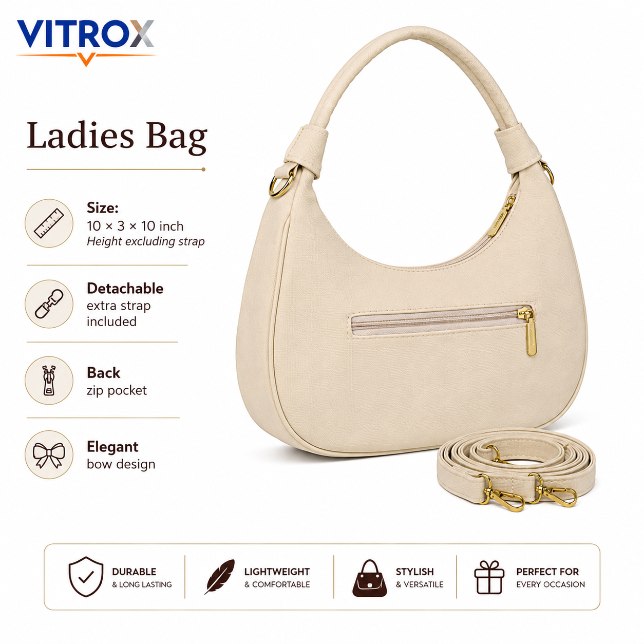 Vitrox Cream Bow Design Ladies Shoulder Bag – Stylish Function & Party Handbag