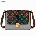 Vitrox Elegant Printed Ladies Shoulder Bag – Multicolour Pattern with Grey Fabric Finish