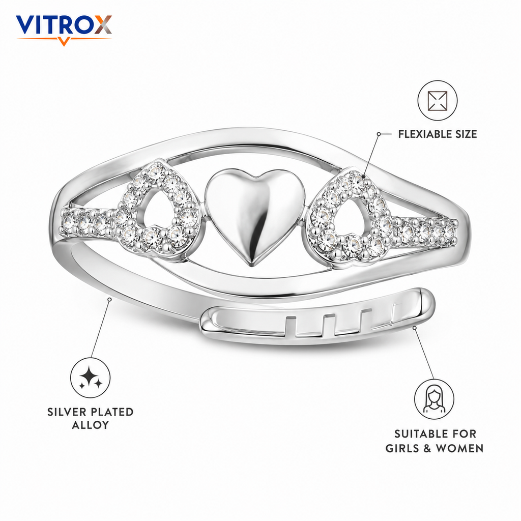 Vitrox Silver-Plated Alloy Adjustable Ring for Girls &amp; Women – Flexible Size