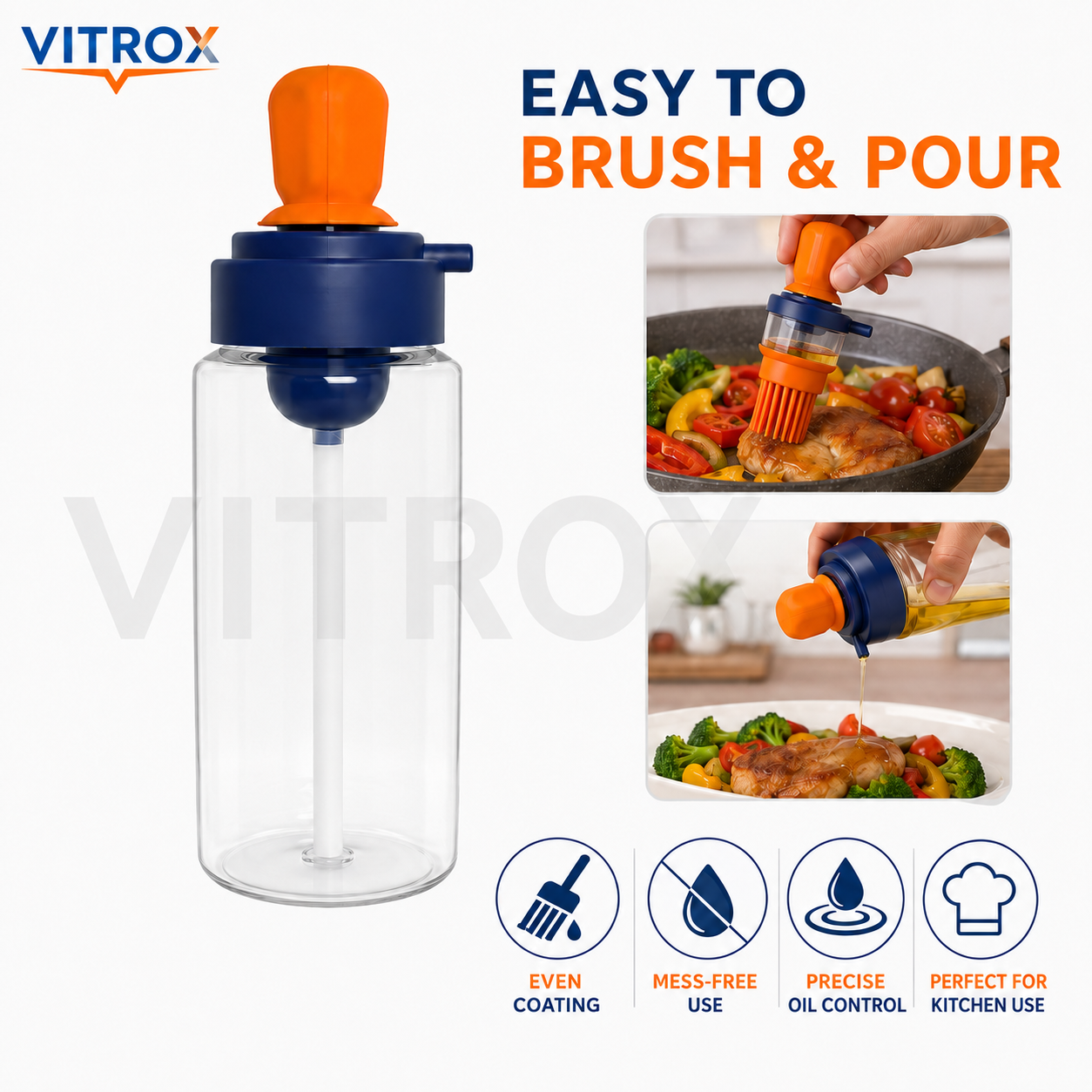 Kitchen Oil Dispenser with Brush – 1000ml Plastic Oil Bottle with Silicone Brush, Easy Pour & Refill