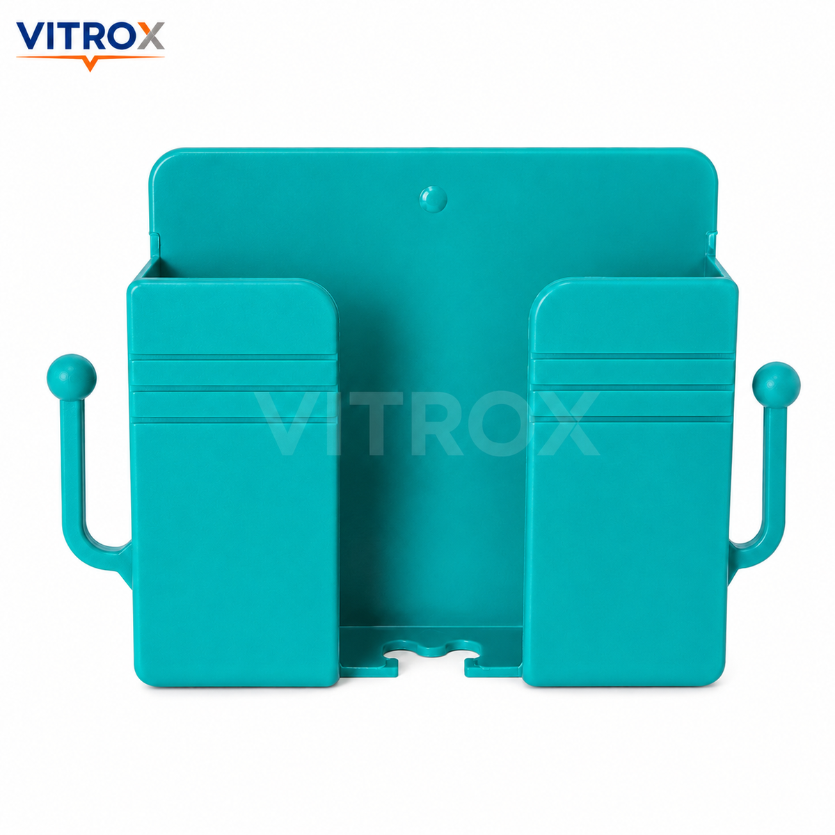 Vitrox Self-Adhesive Wall-Mounted Mobile Phone & Remote Holder with Dual Side Hooks – 4 × 3 Inch, Royal Blue