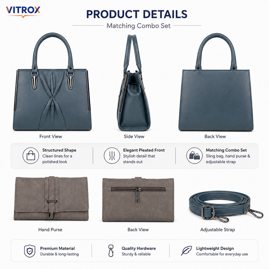 Ladies Handbag Combo Set with Hand Purse and Adjustable Strap