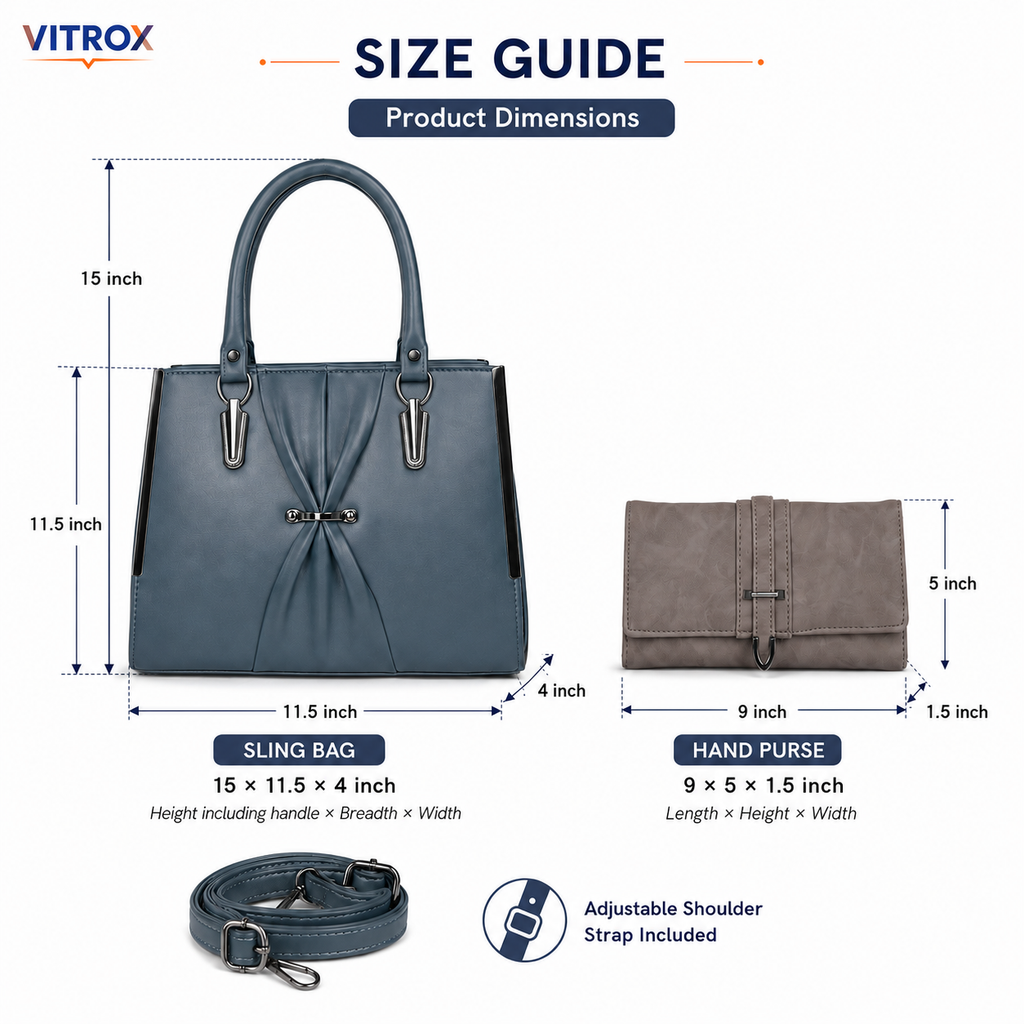 Ladies Handbag Combo Set with Hand Purse and Adjustable Strap