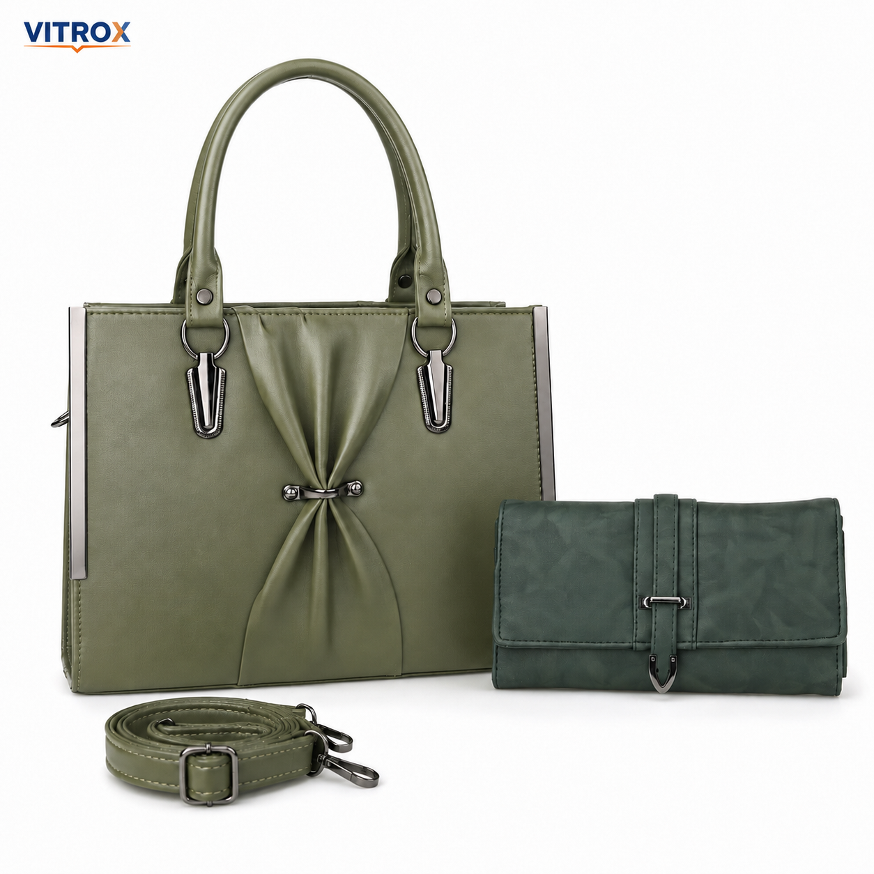 Ladies 2-in-1 Olive Green Handbag & Matching Hand Purse Combo