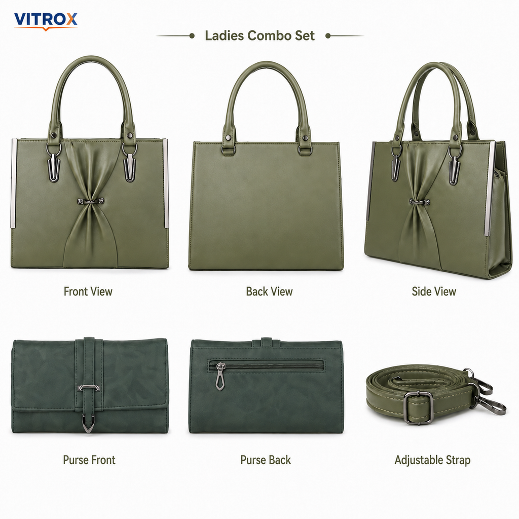Ladies 2-in-1 Olive Green Handbag & Matching Hand Purse Combo