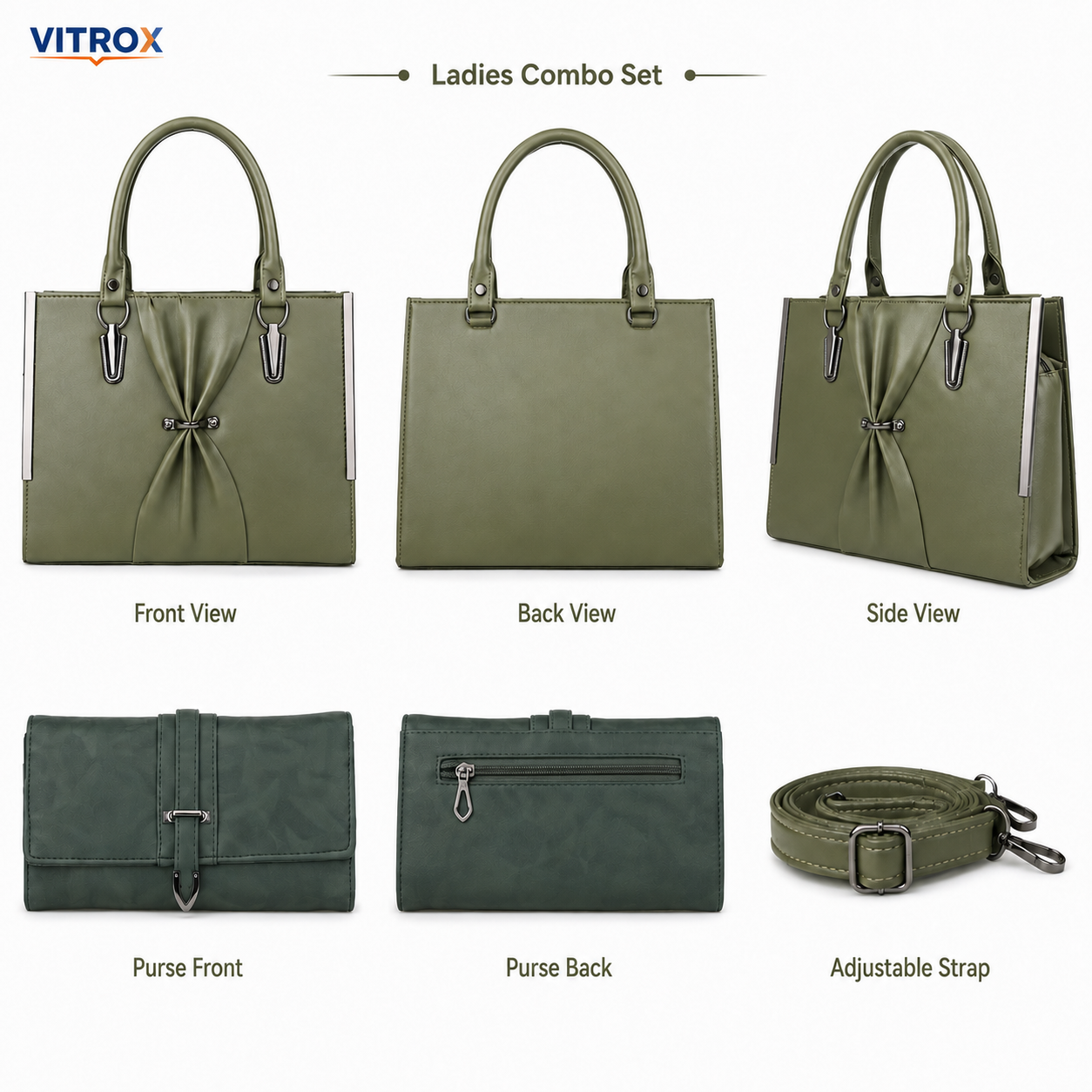 Ladies 2-in-1 Olive Green Handbag & Matching Hand Purse Combo