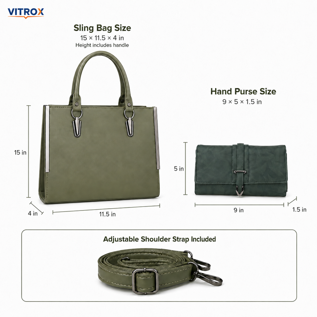 Ladies 2-in-1 Olive Green Handbag & Matching Hand Purse Combo