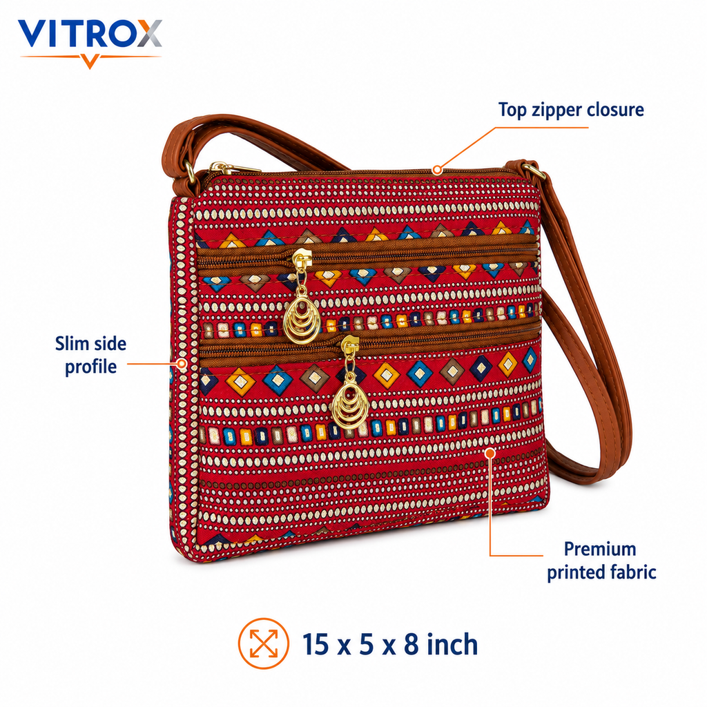 VITROX Multicolor Panel Ladies Handbag with Glossy Black Handle – 9 x 2 x 8 Inch