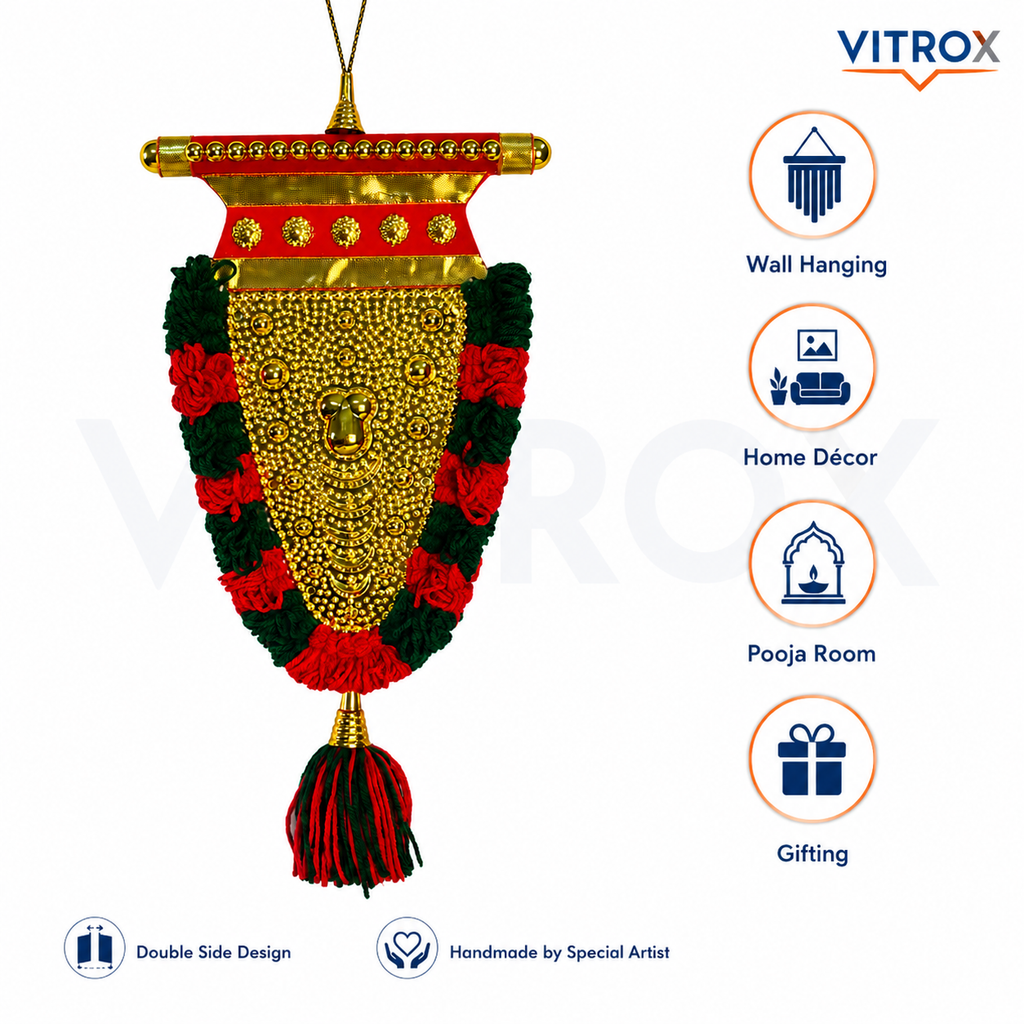 Vitrox Handmade Traditional Nettipattam Hanging Décor – Double Side Same Design for Wall, Home & Pooja Room
