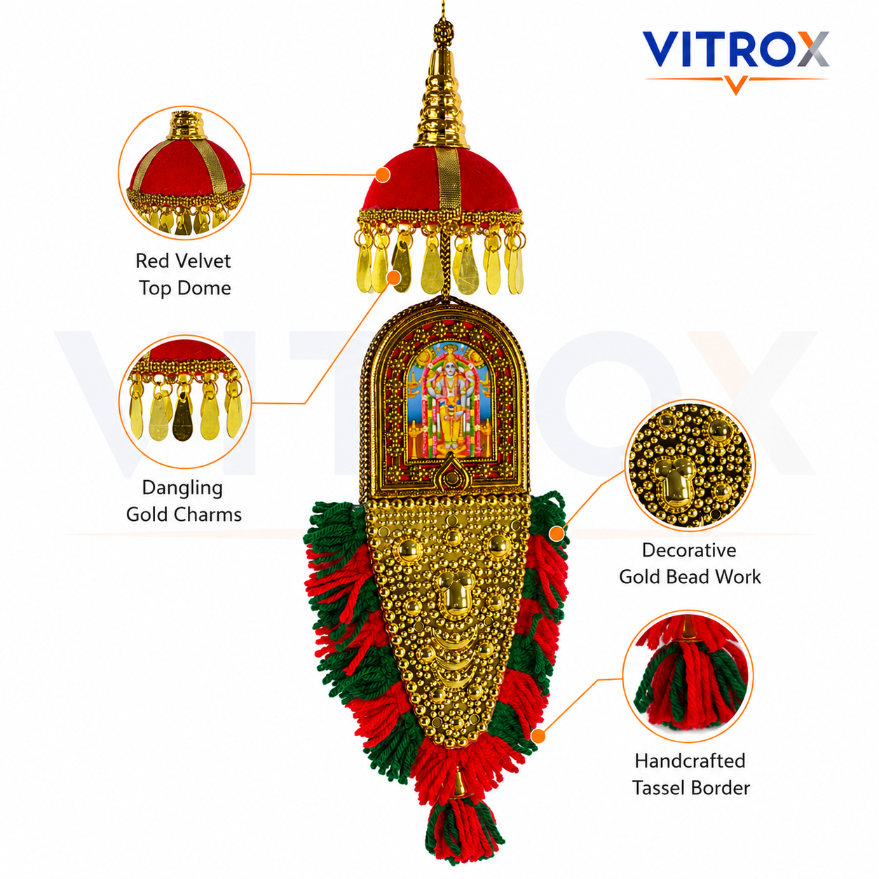 Vitrox Handmade Traditional Deity Nettipattam Hanging Décor – Double Side Design for Car, Home & Pooja Room | 30cm x 10cm