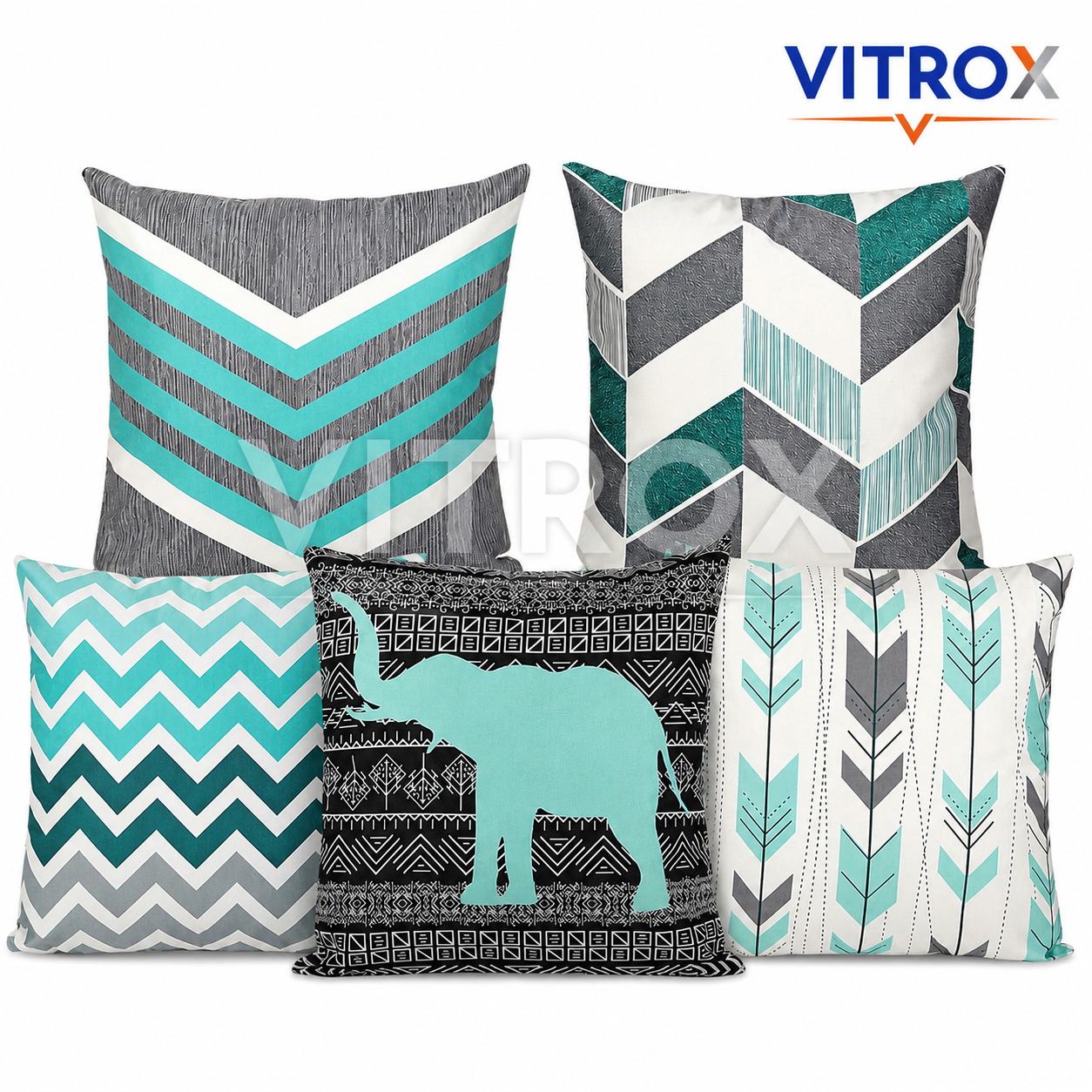 Vitrox Decorative Printed Cushion Cover Set – 5 Piece Set, 16 x 16 Inch Premium Satin Imported Cushion Covers