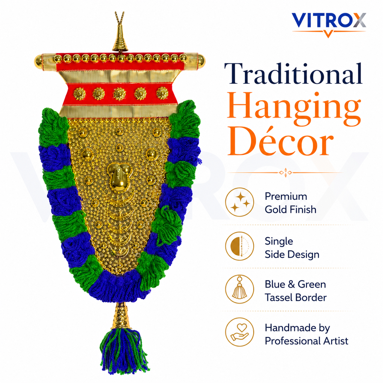 Vitrox Handmade Traditional Nettipattam Wall Hanging Décor – Single Side Design for Home & Pooja Room