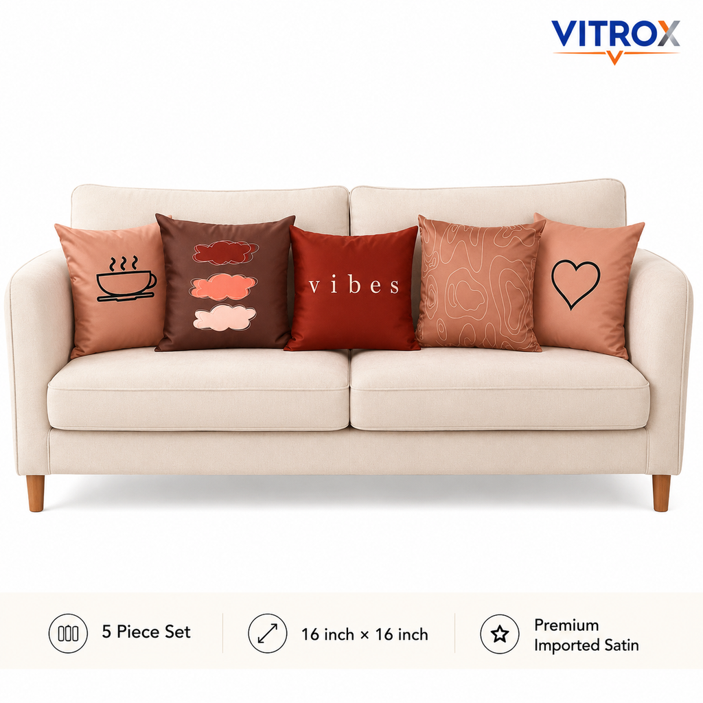 Vitrox Decorative Satin Cushion Cover Set – 5 Piece Set, 16 x 16 Inch Premium Imported Satin Cushion Covers