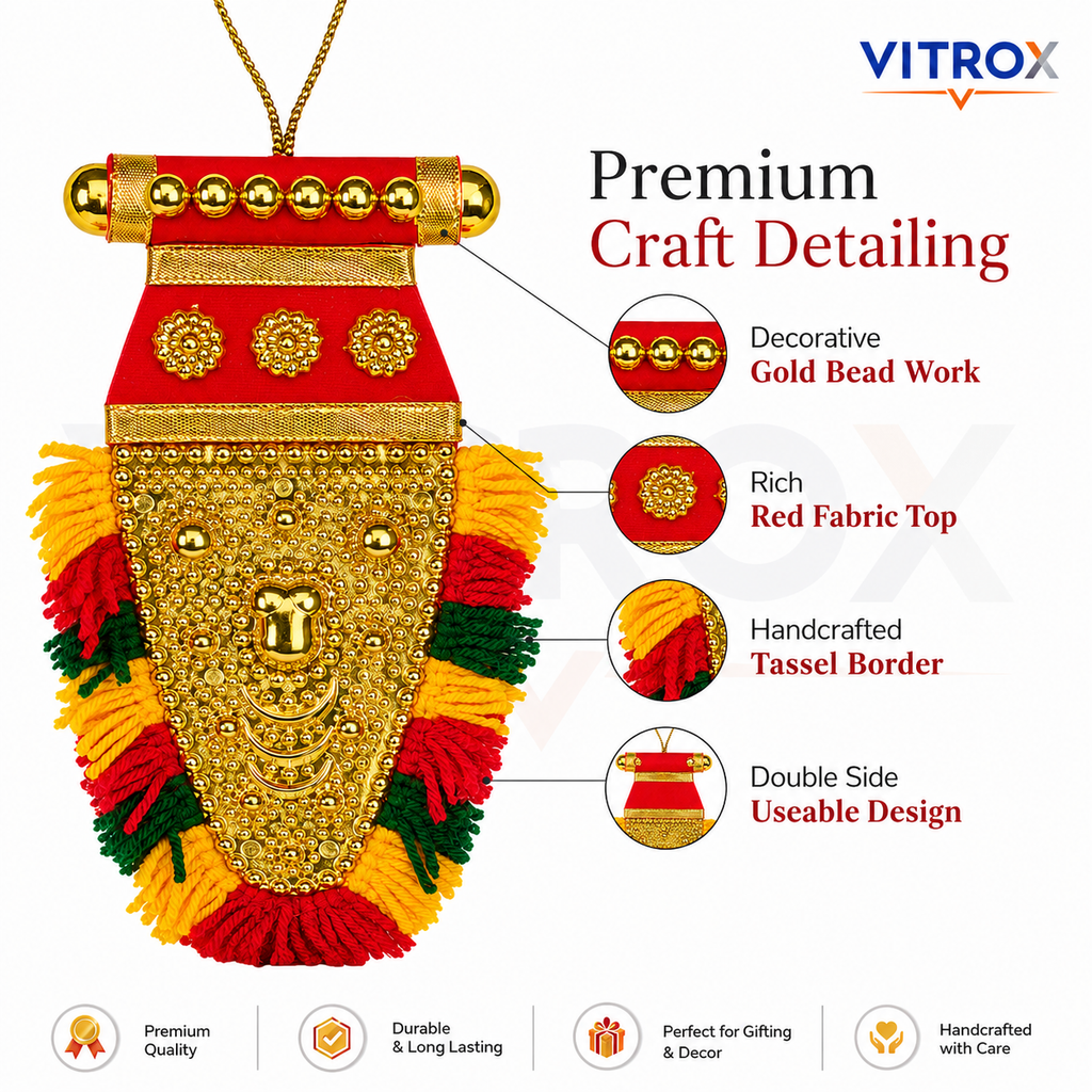 Vitrox Handmade Traditional Nettipattam Hanging NETTIPATTAM– Double Side Useable Car, Home & Pooja Room Décor | 20cm x 10cm