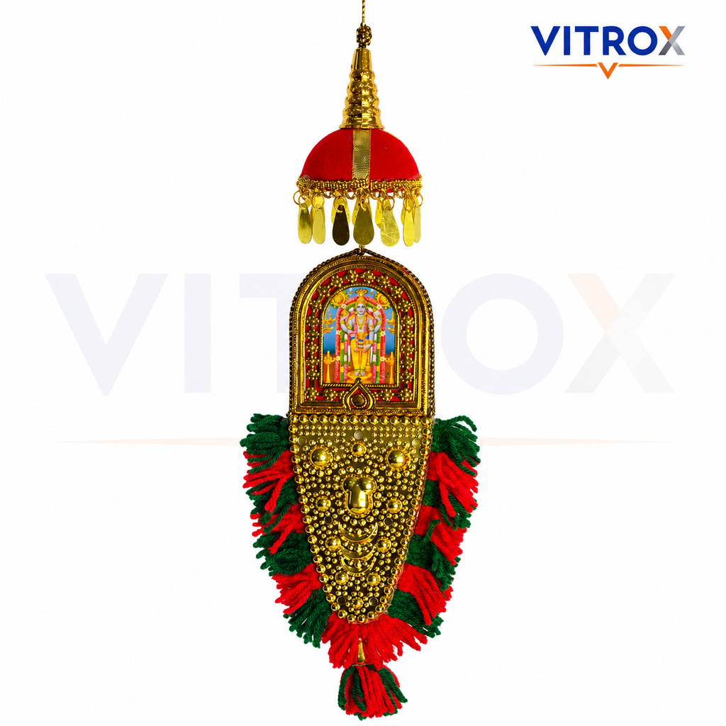 Vitrox Handmade Traditional Deity Nettipattam Hanging Décor – Double Side Design for Car, Home & Pooja Room | 30cm x 10cm