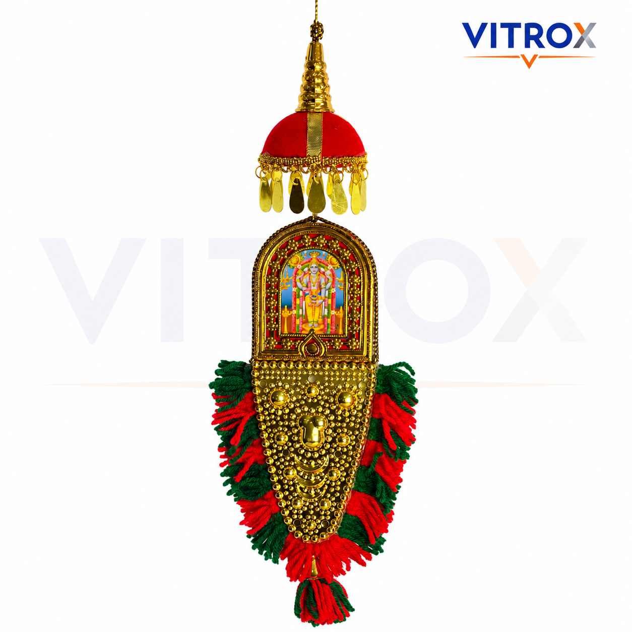 Vitrox Handmade Traditional Deity Nettipattam Hanging Décor – Double Side Design for Car, Home & Pooja Room | 30cm x 10cm