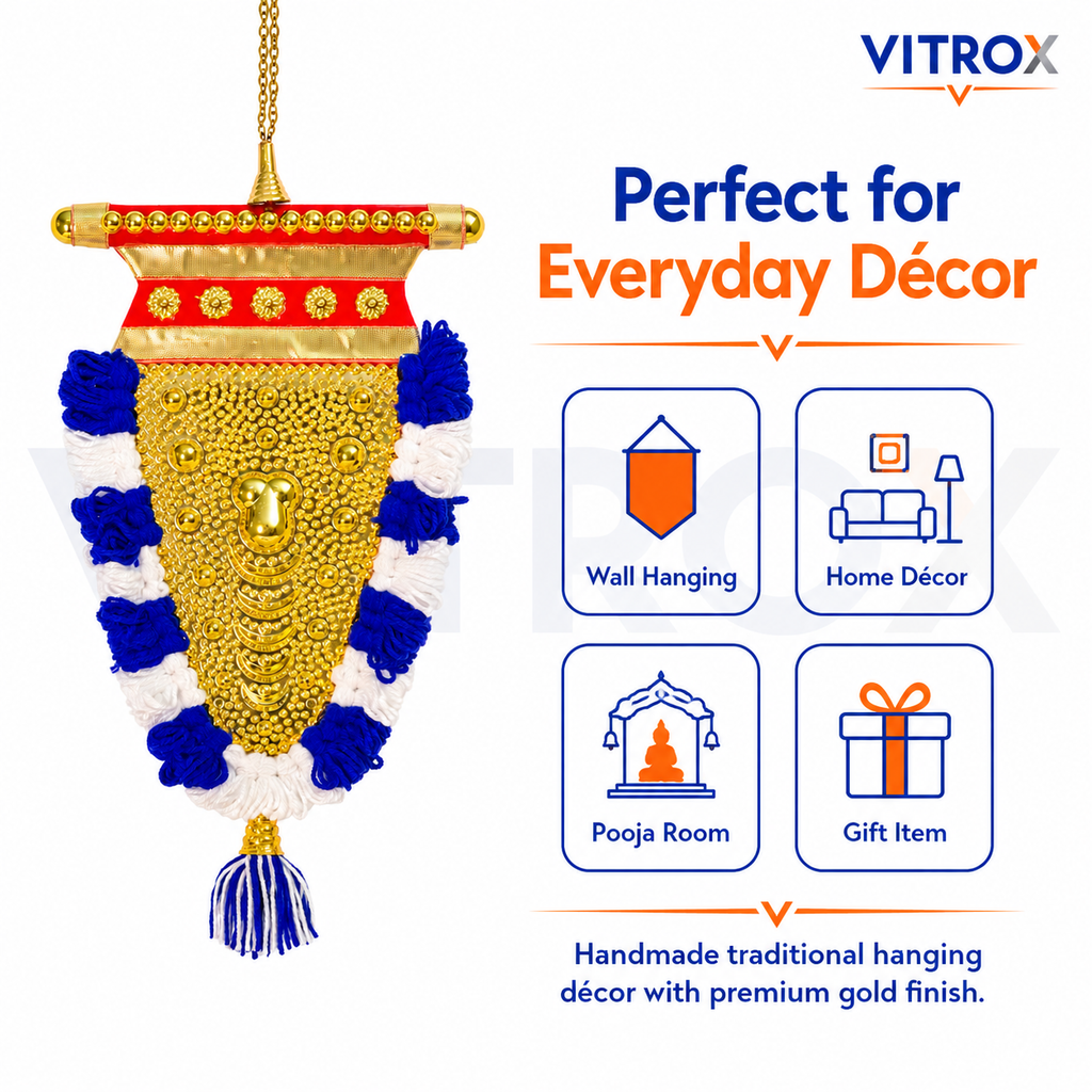 Vitrox Handmade Traditional Nettipattam Wall Hanging Décor – Single Side Blue & White Design for Home & Pooja Room