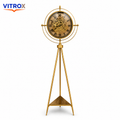 Double Side Floor Standing Clock – Premium Metal Silent Quartz Vintage Display Clock (150 cm Height, Gold Finish)
