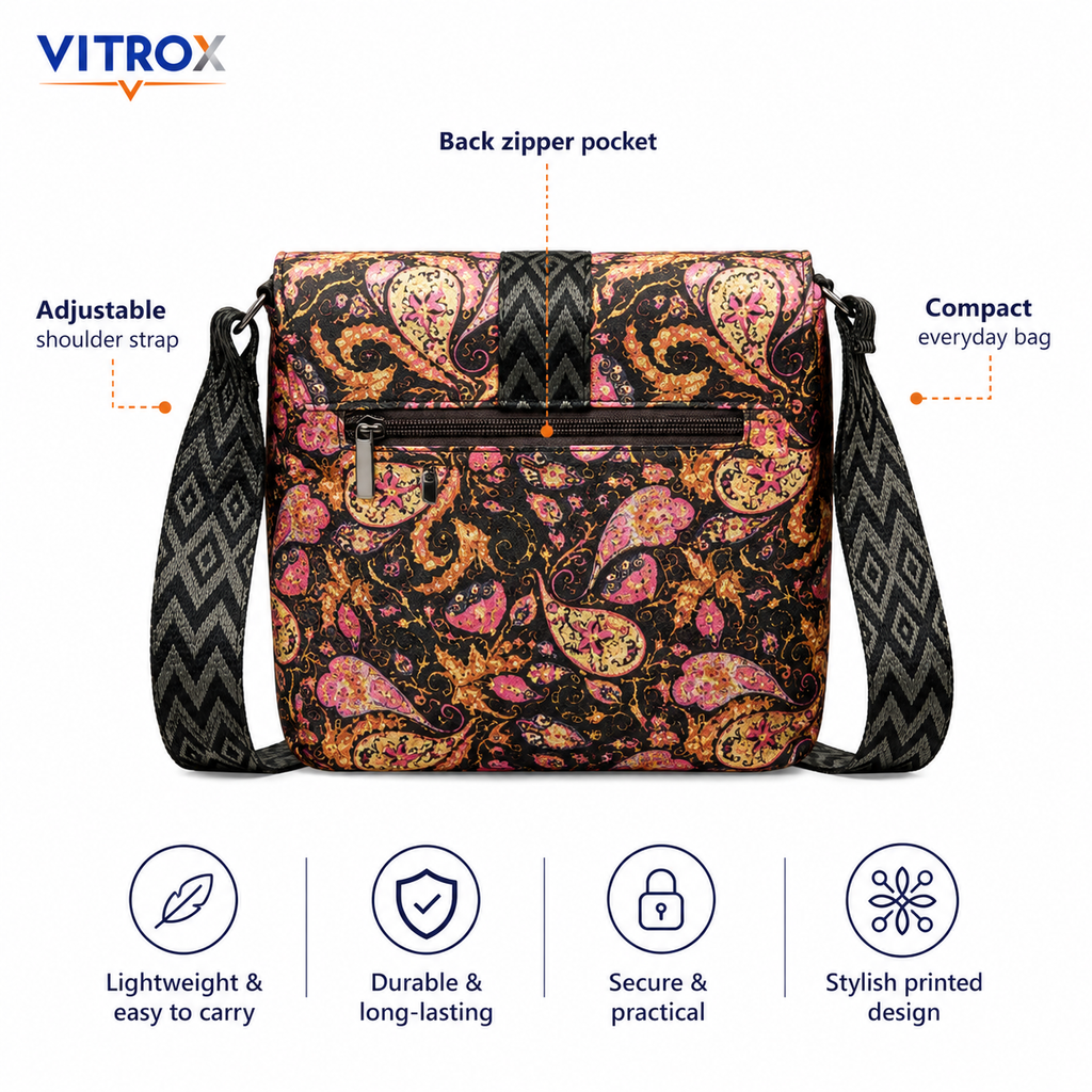VITROX Imported Paisley Print Shoulder Bag with Adjustable Strap
