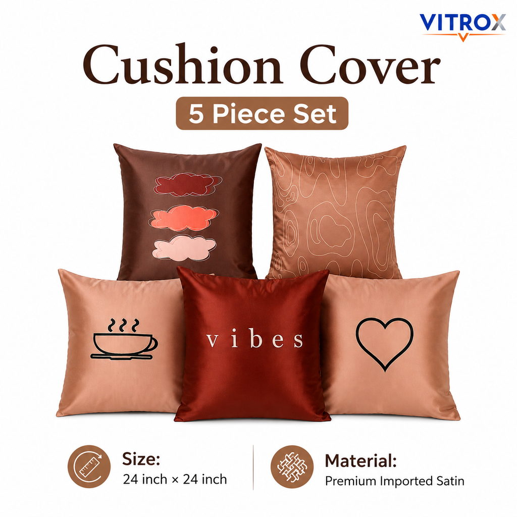 Vitrox Decorative Satin Cushion Cover Set – 5 Piece Set, 24 x 24 Inch Premium Imported Satin Cushion Covers