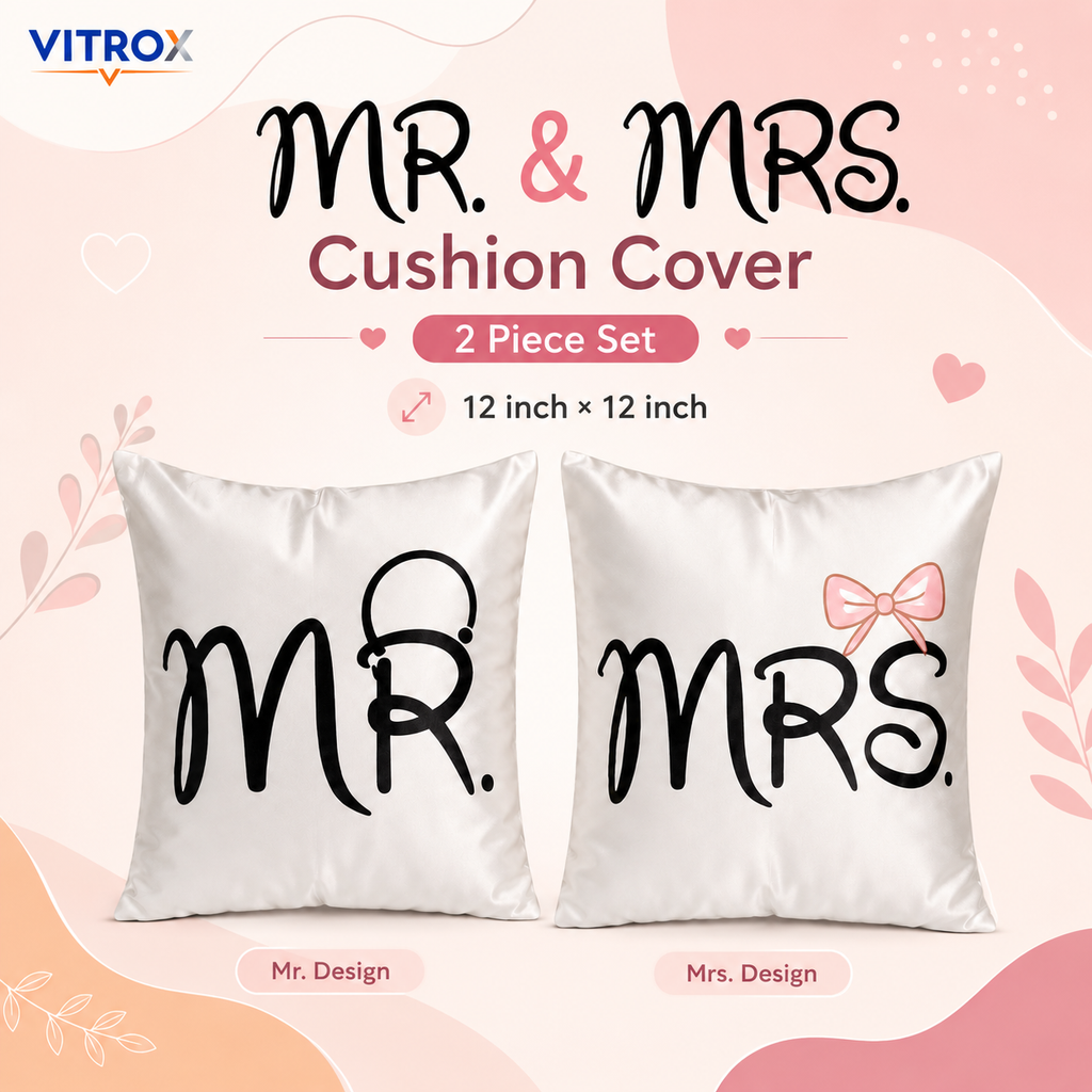 Vitrox MR & MRS Satin Cushion Cover Set – 2 Piece Set, 12 x 12 Inch Premium Imported Satin Cushion Covers
