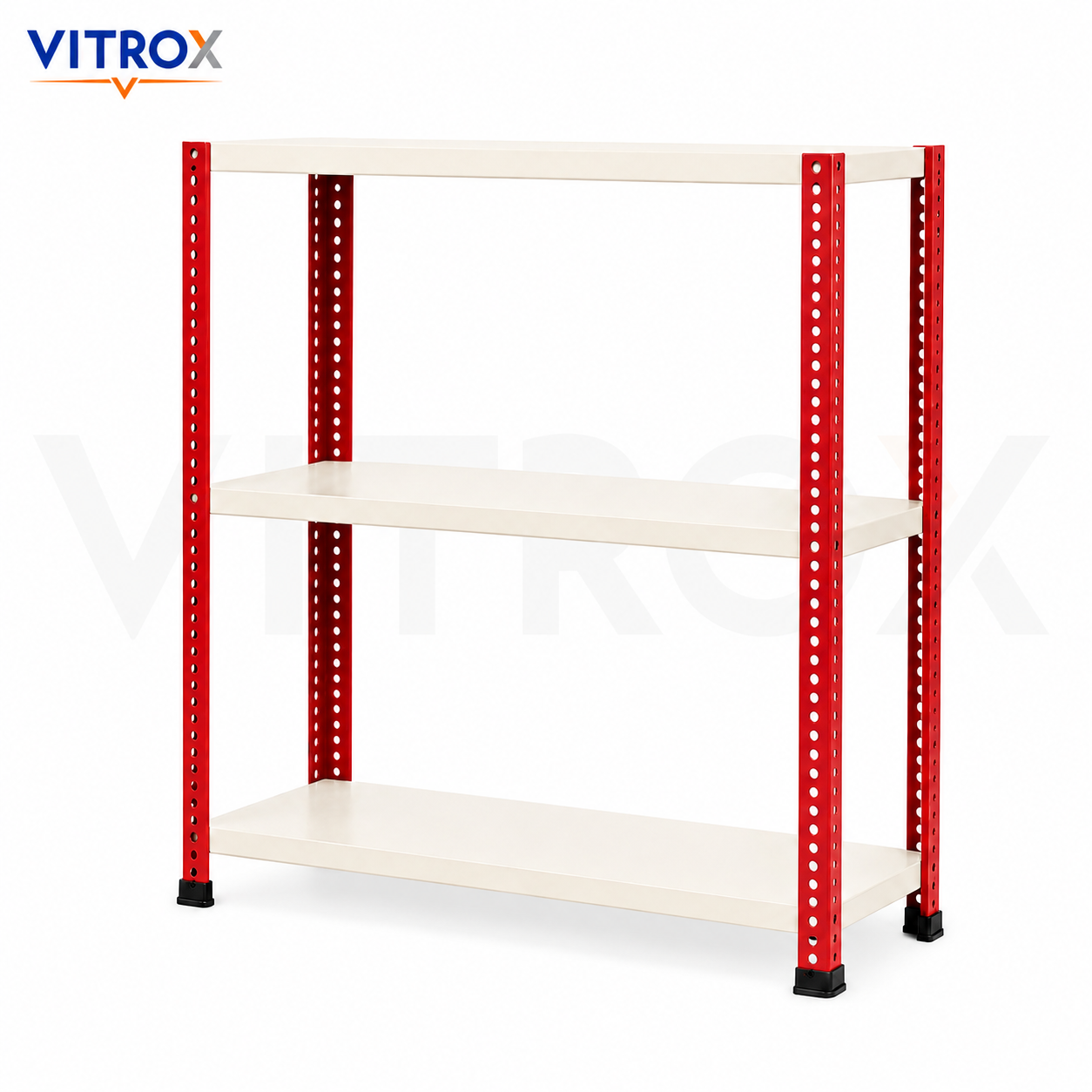 Slotted Angle Storage Rack 36 x 30 x 12 Inch 3 Tier – RED & IVORY Powder Coated Metal Rack