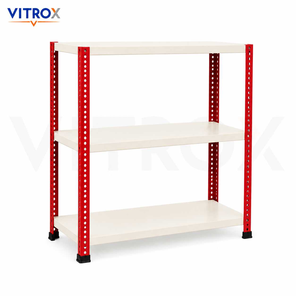 Slotted Angle Storage Rack 36 x 30 x 12 Inch 3 Tier – RED & IVORY Powder Coated Metal Rack