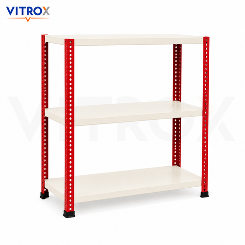 Slotted Angle Storage Rack 36 x 30 x 12 Inch 3 Tier – RED & IVORY Powder Coated Metal Rack