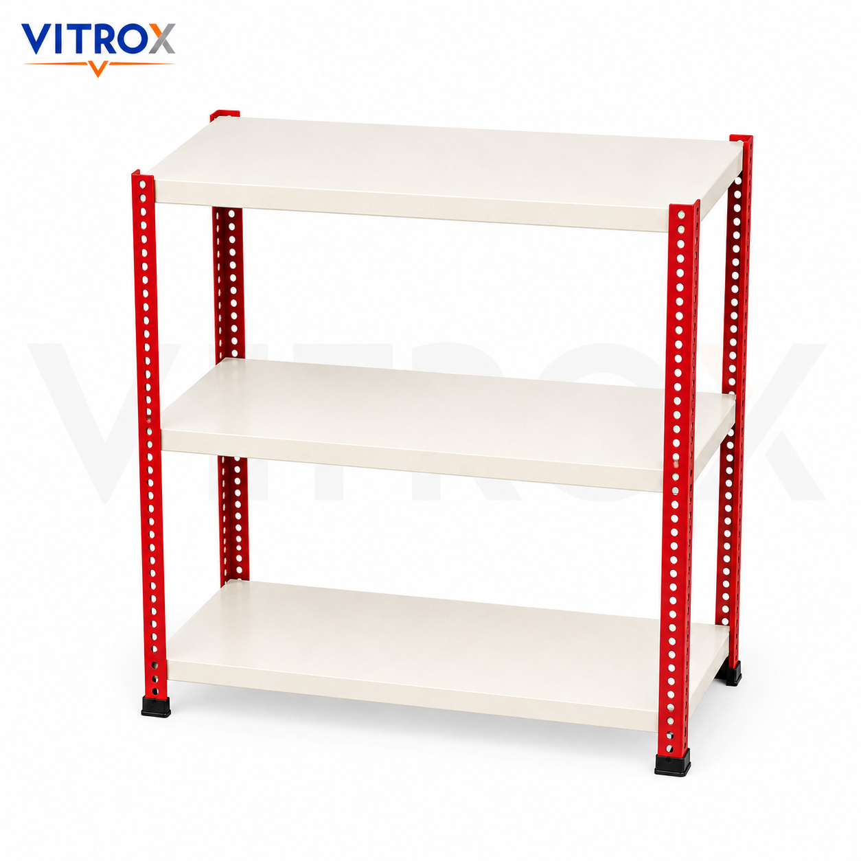 Slotted Angle Storage Rack 36 x 30 x 12 Inch 3 Tier – RED & IVORY Powder Coated Metal Rack