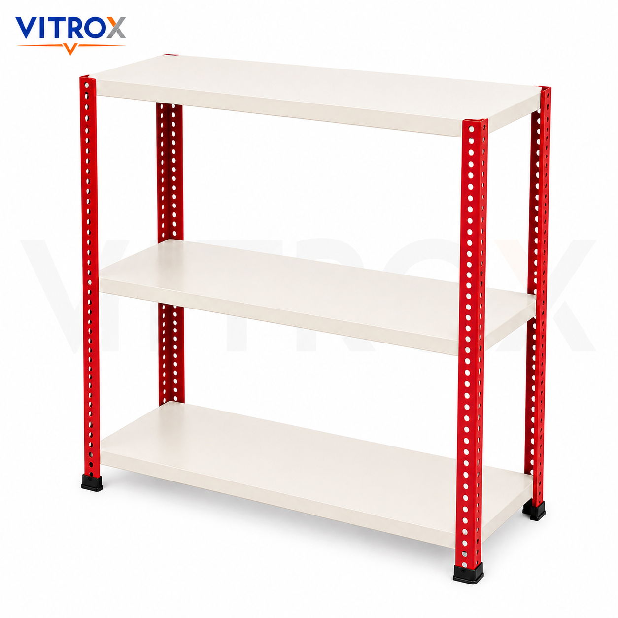 Slotted Angle Storage Rack 36 x 30 x 12 Inch 3 Tier – RED & IVORY Powder Coated Metal Rack