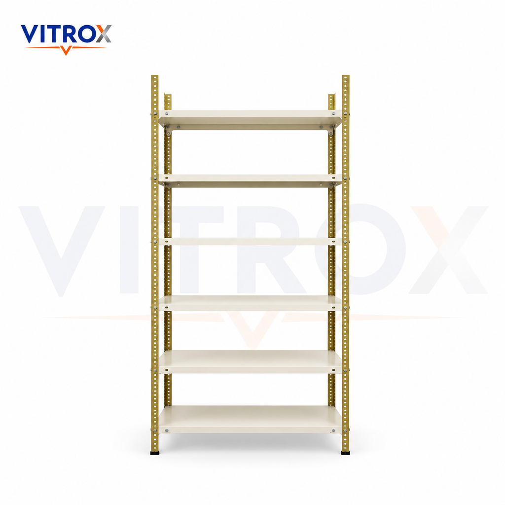 VITROX Slotted Angle Storage Rack 85 x 36 x 12 Inch 6 Tier – Green & Ivory Powder-Coated Iron Metal Rack