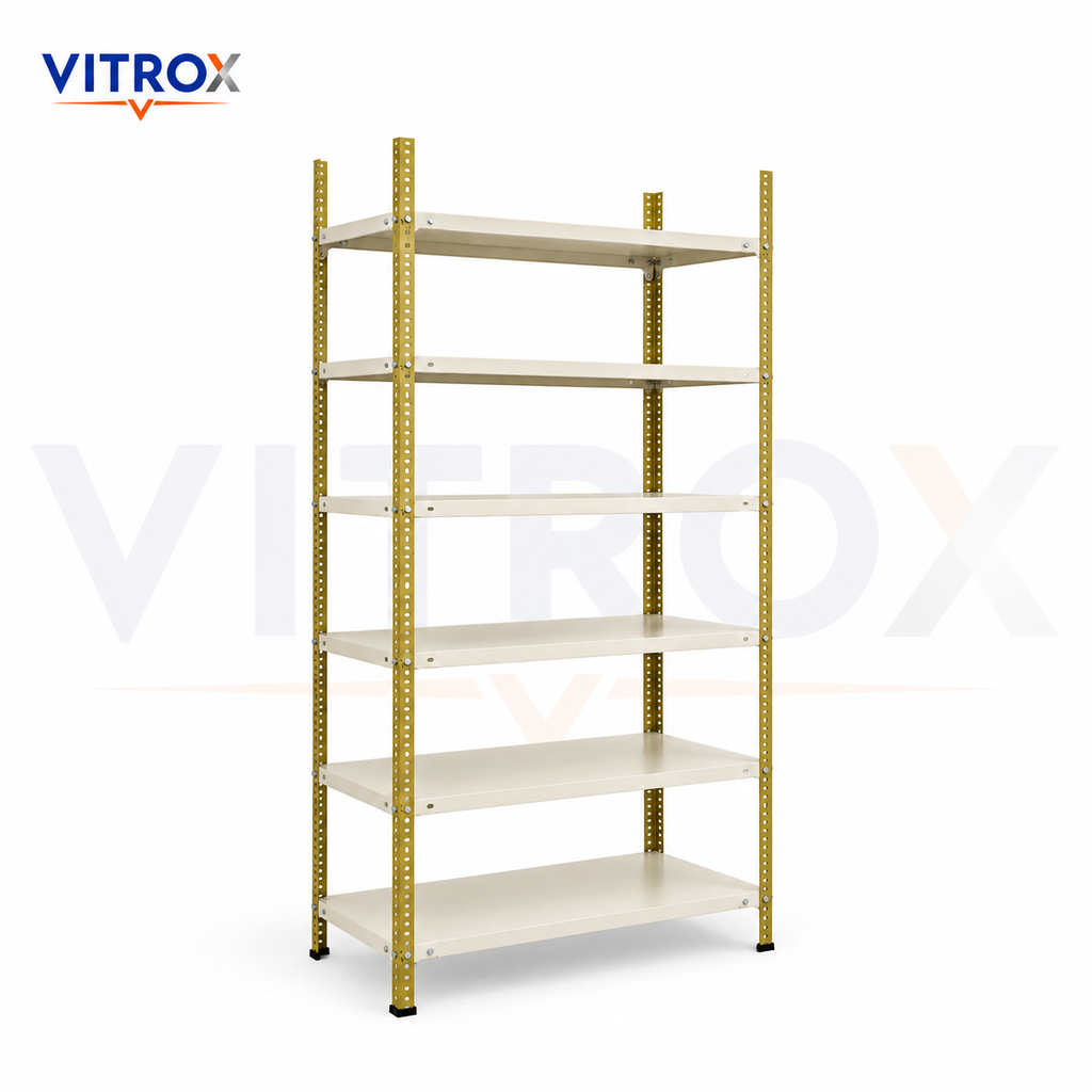 VITROX Slotted Angle Storage Rack 85 x 36 x 12 Inch 6 Tier – Green & Ivory Powder-Coated Iron Metal Rack