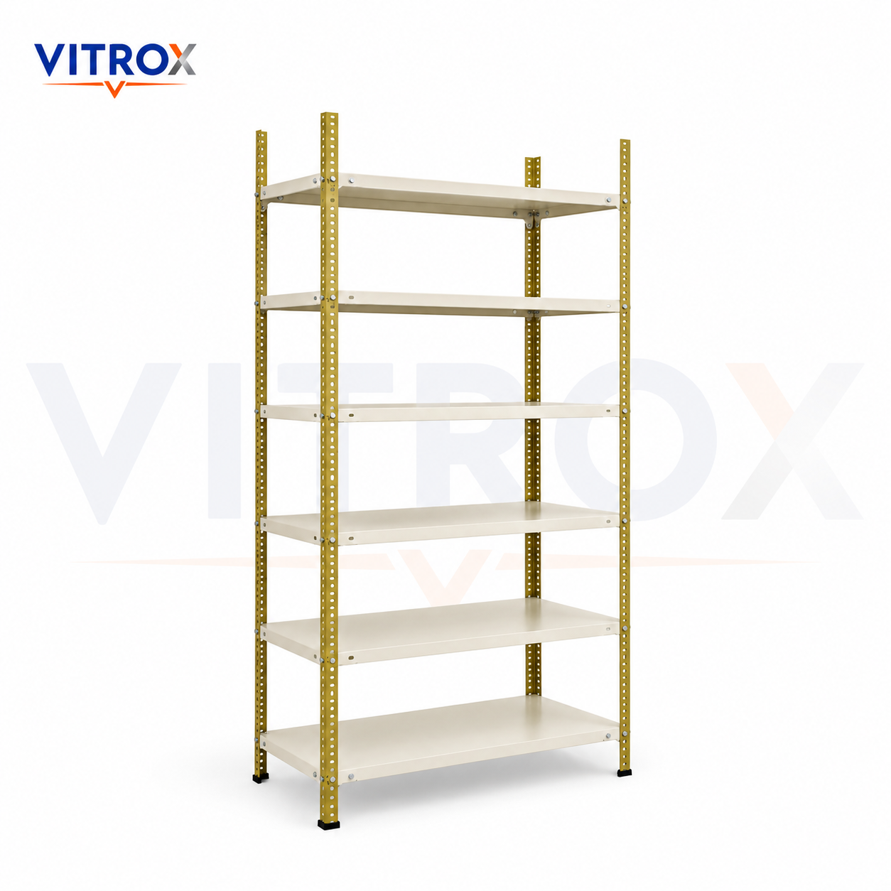VITROX Slotted Angle Storage Rack 85 x 36 x 12 Inch 6 Tier – Green & Ivory Powder-Coated Iron Metal Rack