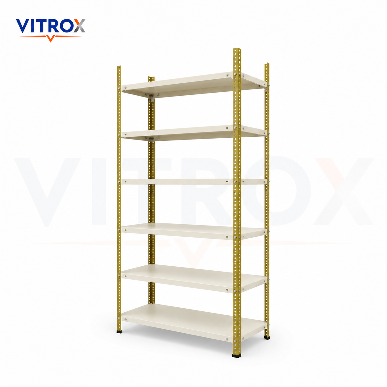 VITROX Slotted Angle Storage Rack 85 x 36 x 12 Inch 6 Tier – Green & Ivory Powder-Coated Iron Metal Rack