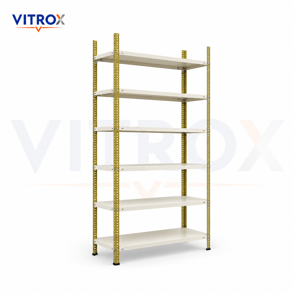VITROX Slotted Angle Storage Rack 85 x 36 x 12 Inch 6 Tier – Green & Ivory Powder-Coated Iron Metal Rack