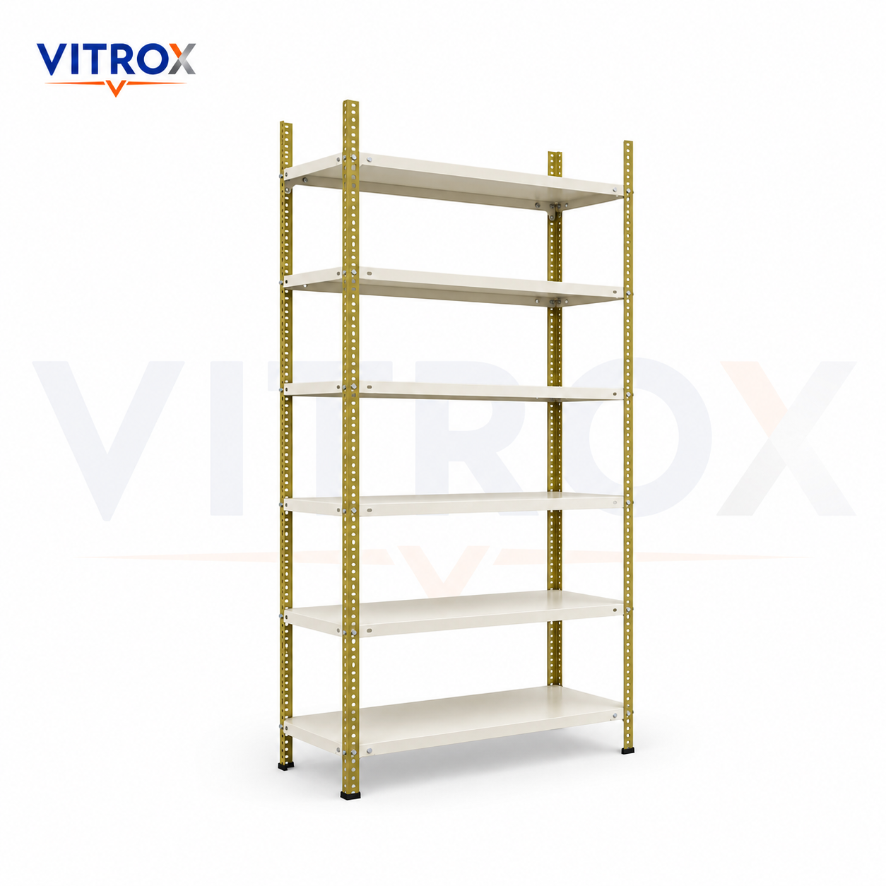 VITROX Slotted Angle Storage Rack 85 x 36 x 12 Inch 6 Tier – Green & Ivory Powder-Coated Iron Metal Rack
